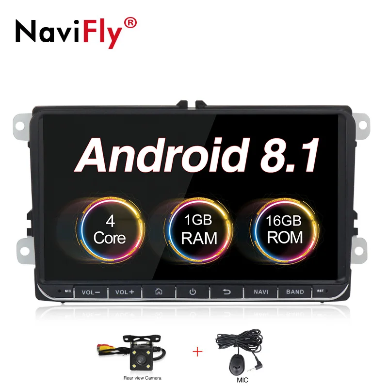 Navifly Android 8,1 2Din автомобильный Радио Стерео gps плеер для Skoda Seat Volkswagen B6 B7 Passat golf Polo Passat CC автомобильный мультимедийный - Цвет: with camera