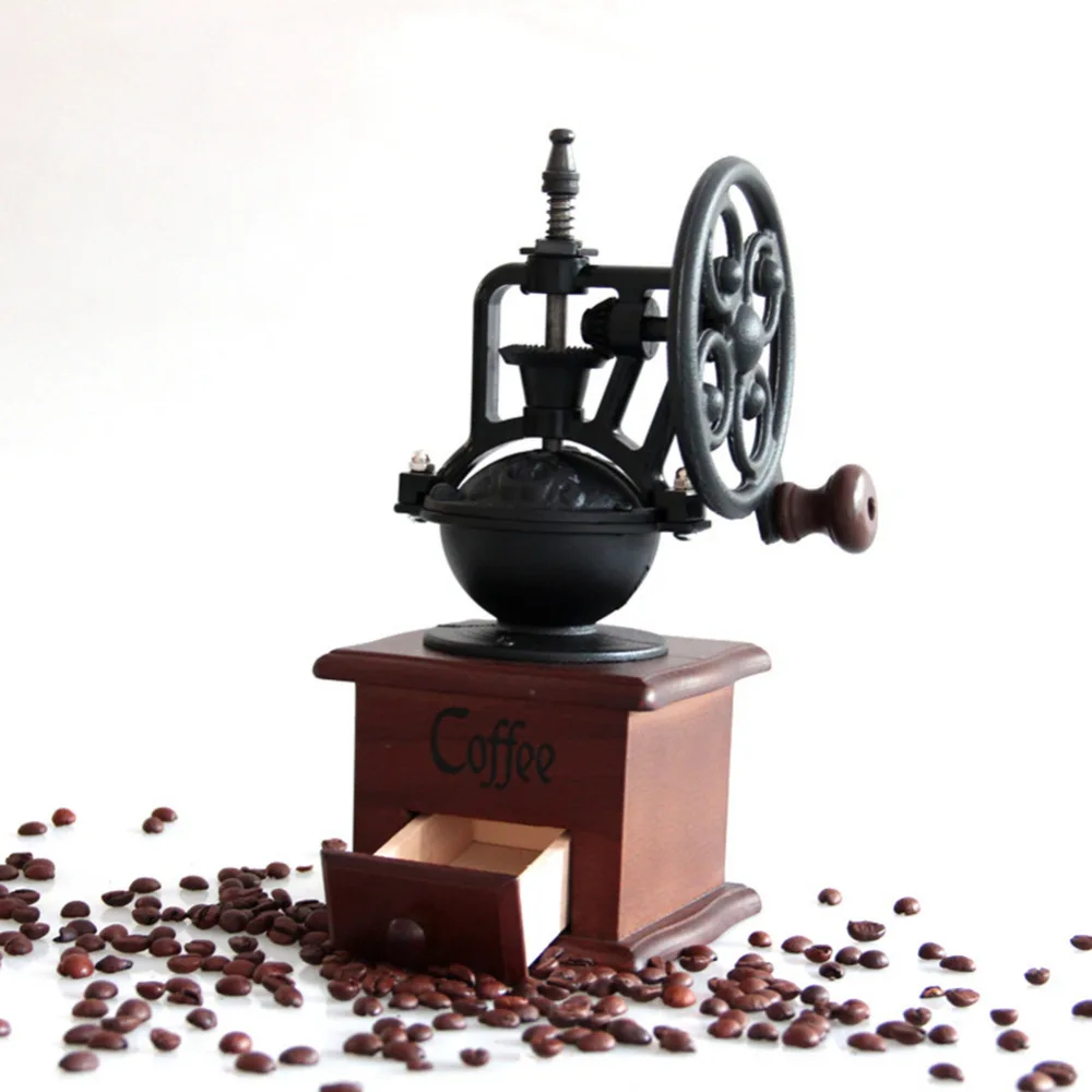 

Vintage Retro Manual Coffee Grinder Wooden Coffee Bean Mill Hand Crank Ferris Wheel Burr Coffee Maker Grinding Machine