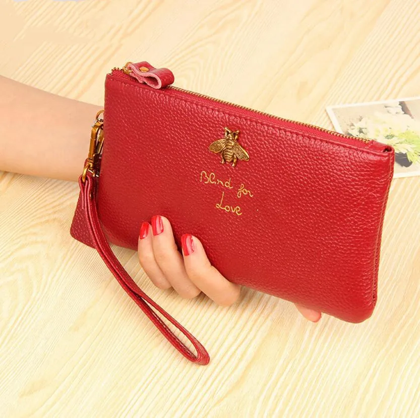 

Fashion Cowhide Wallet Soft Zipper Wallet for Woman Bee Lovely Purse Clutch bag