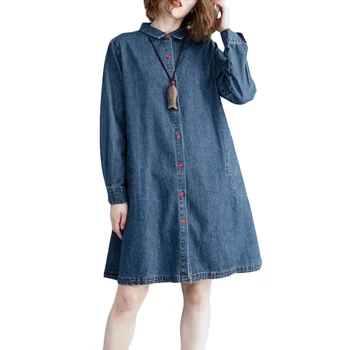 

Women Plus size Jeans Jacket Spring Autumn New literary long Denim Jackets shirt Women's Loose Wild Casual Bomber Jackets F694