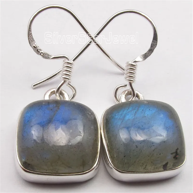 Одноцветное серебряные аметисты LABRADOITE Гемма из кабошона камень красивые серьги в форме подушки 3,0 см изменение