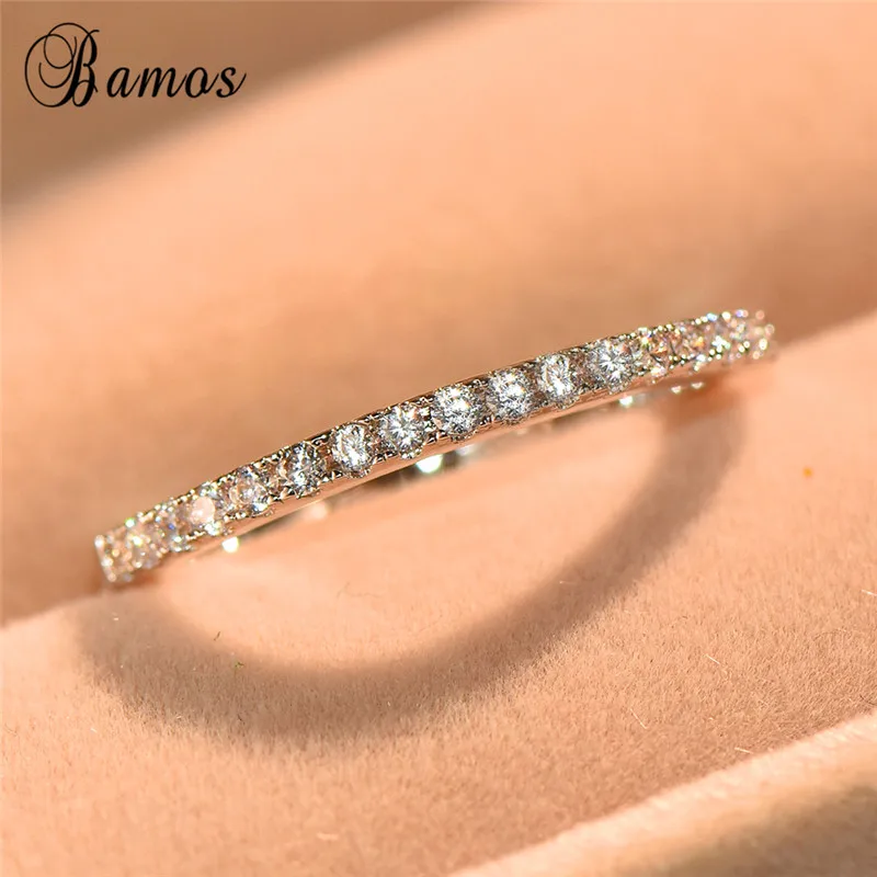 

Bamos Luxury Female Zircon Stone Ring Brand Fashion Simple Ring White Gold Filled Jewelry Promise Engagement Rings For Women