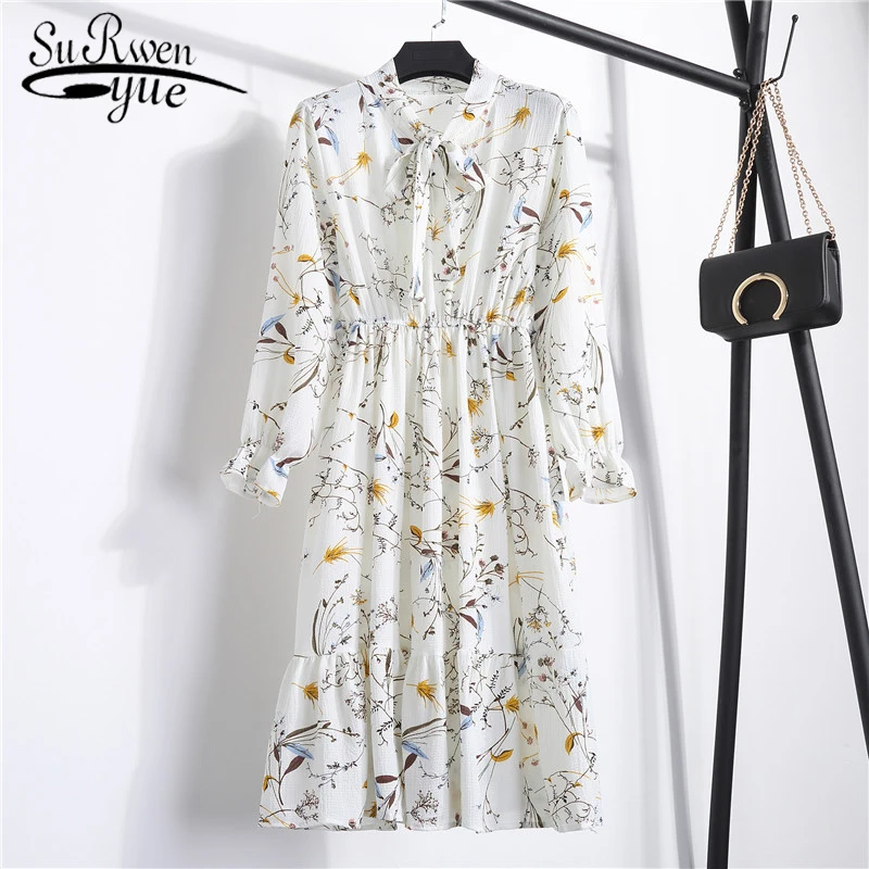 

2019 the spring fashion women's chiffon long dress floral chiffon dress in the long section of the waist beautiful dress1945 50