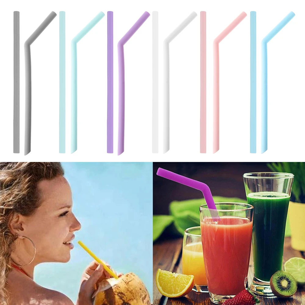 

Portable Silicone Drinking Straws Wedding Recycling Straight Bend Pipette Barware Candy Color Quality Bar Kitchen Supplies