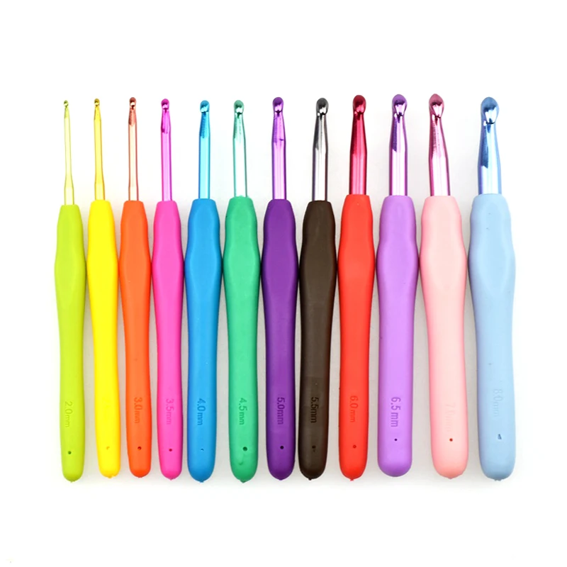 

12pcs Soft Handle Rainbow Weave Crochet Hook knitting Needle Tool 2.0-8.0mm DIY Yarn Sweater Weaving Tool Needle