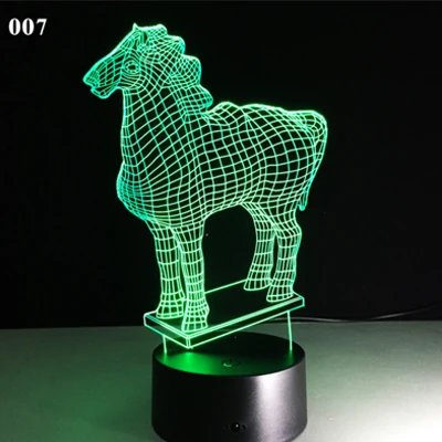 Новая Лошадь 3D ночник креативный 3 D лампа визуальное освещение для украшения комнаты рождественский подарок, новинка для малышей - Испускаемый цвет: 007