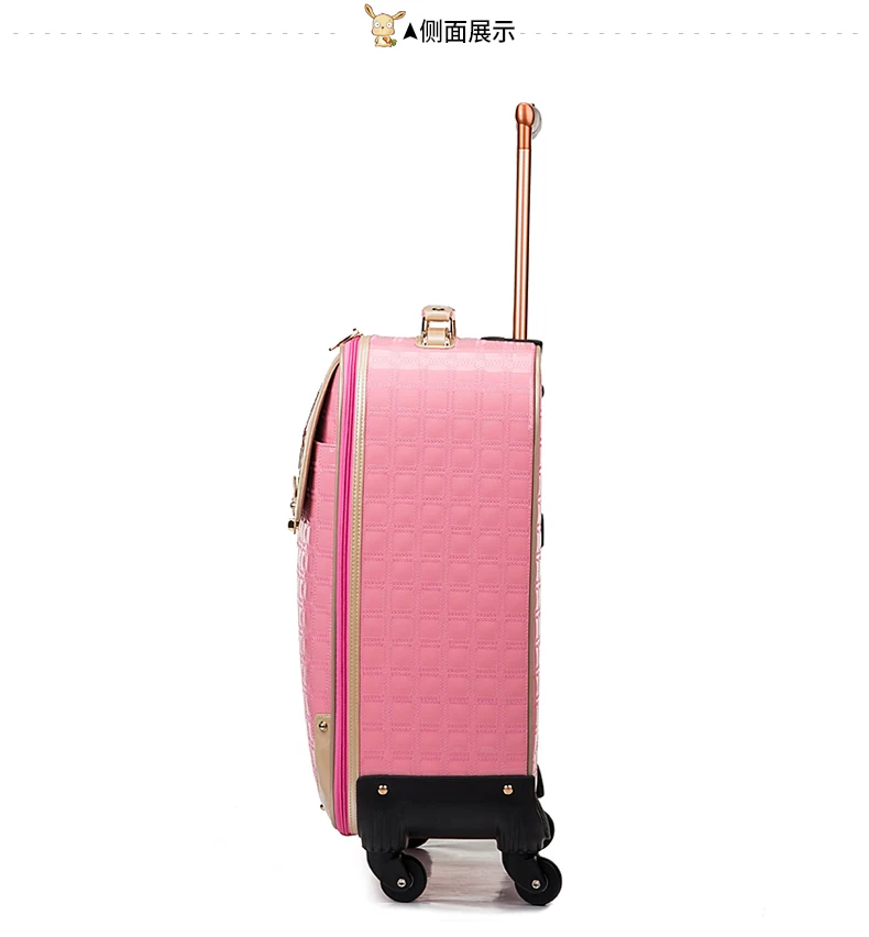 Для женщин Искусственная кожа камера мешок колеса чемоданы тележки известные бренды мультфильм печатных студент Стиль Прокатки камера