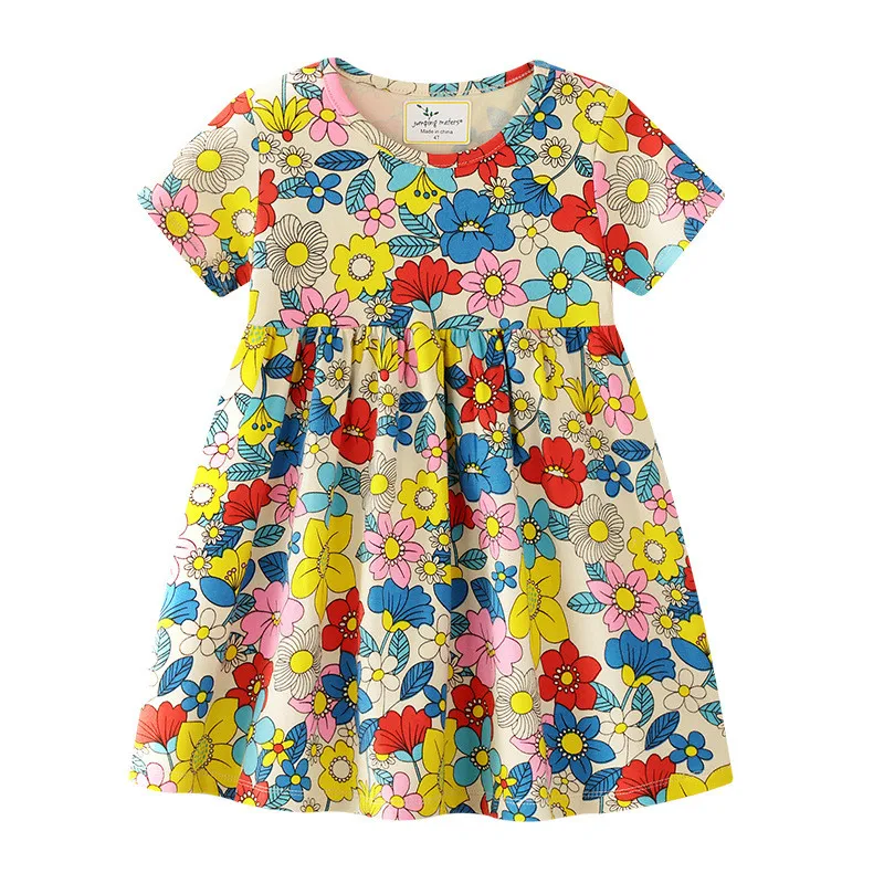 Jumping meter/платья принцессы с цветами для девочек вязаное платье-пачка для малышей Одежда для девочек Новинка года; детское платье с короткими рукавами