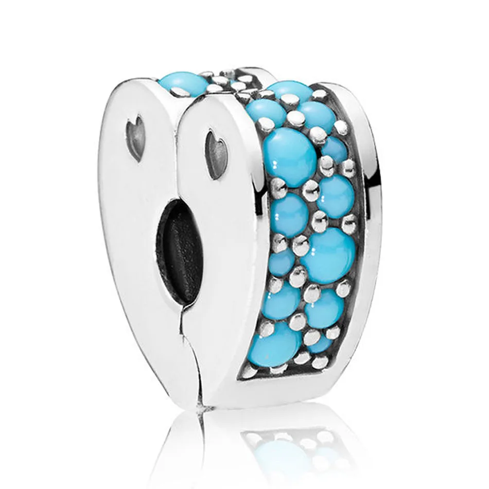 

Authentic 925 Silver DIY Jewelry Arcs of Love Clip Stoppers Charms fit Pandora Bracelet Bangle Cyan Blue Crystal