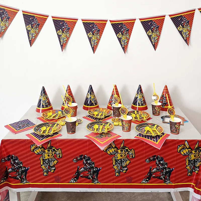 Transformation Bumblebee Optimus Prime Theme Party Decorations Paper Cup Plate Baby Shower Balloons Kids Birthday Party Supplies