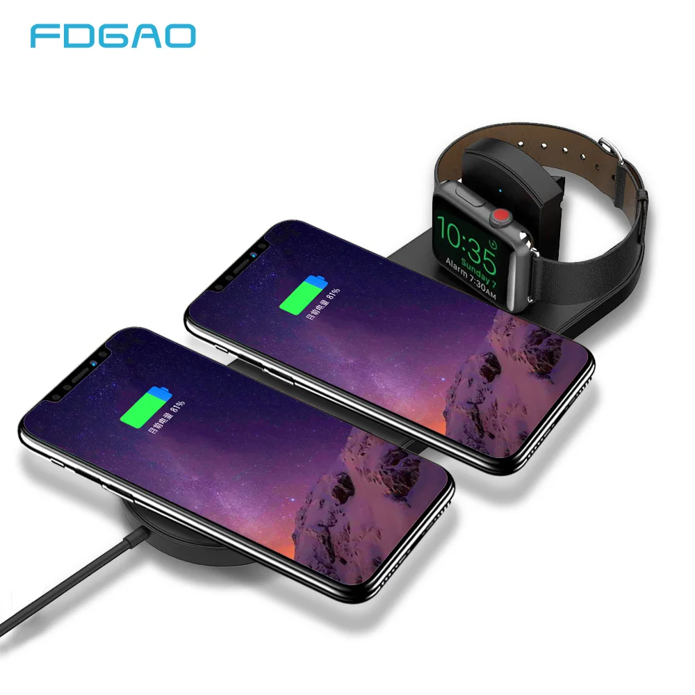 

FDGAO Qi Wireless Charger for Apple Watch 3 2 Charging Dual Pad Fast Charge Dock For iPhone XS Max XR X 8 Plus Samsung S9 S8
