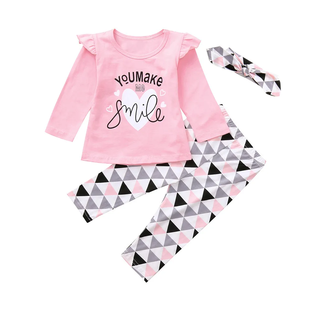 Одежда для новорожденных, одежда для маленьких мальчиков и девочек, футболки с буквенным принтом, штаны с геометрическим рисунком, комплект одежды, roupa infantil* n