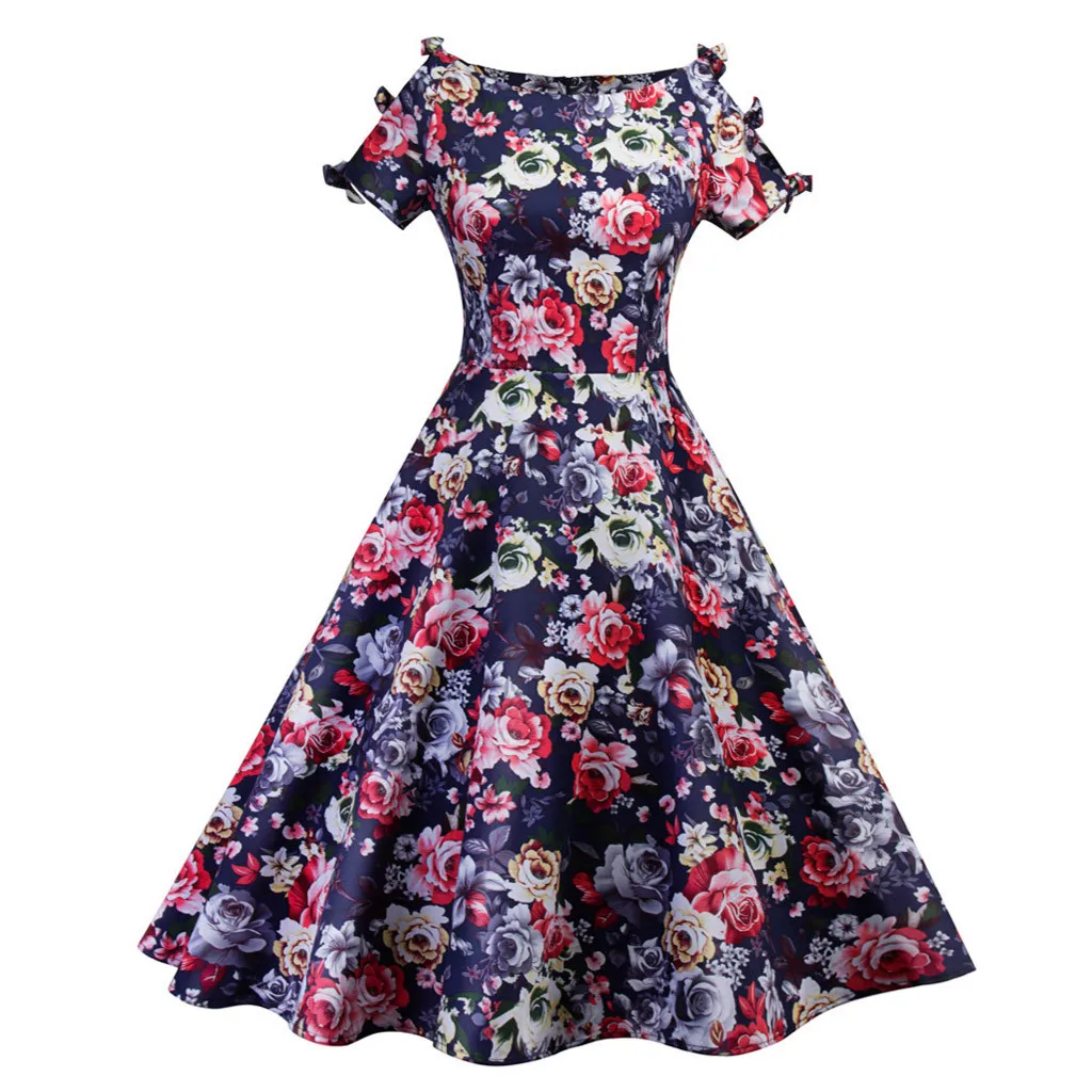 

Women Summer Dress Vintage Floral Printing Off Should Party Maxi Dresses Summer Dress 2019 Beach Dresses vestidos de verano NEW