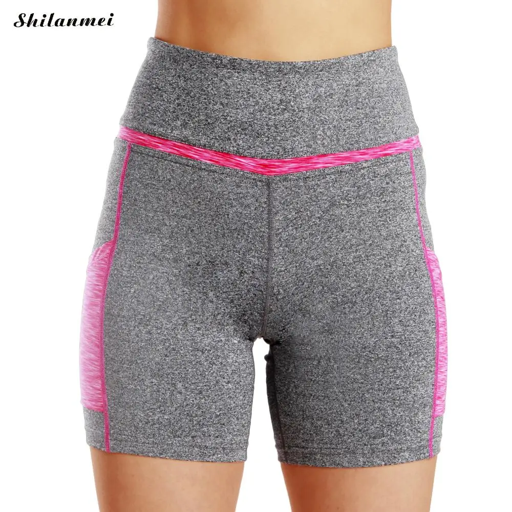 

XS Size Shorts Elegant Flexible Fitting Yoga Leggins Sport Women Fitness Short Gym Cell Phone Pocket Jogging High Waist Shorts