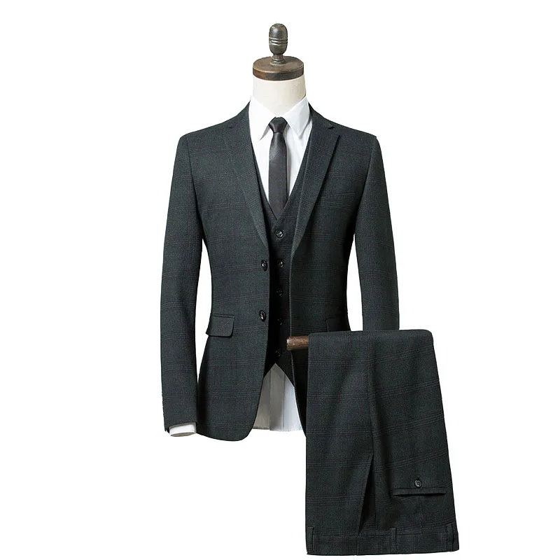 Плед зеленый костюм Для мужчин Slim Fit Пром 3 предмета костюм Бизнес Формальные женихов Для мужчин s Свадебные костюмы(куртка+ брюки+ жилет - Цвет: Зеленый