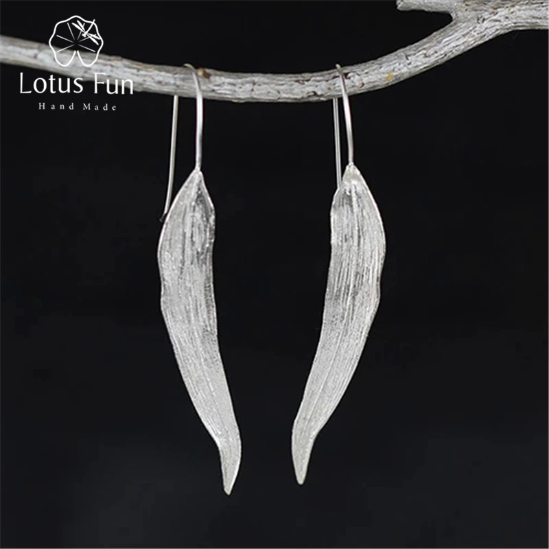 

Lotus Fun Real 925 Sterling Silver Natural Original Handmade Fine Jewelry Long Leaves Fashion Dangle Earrings for Women Brincos