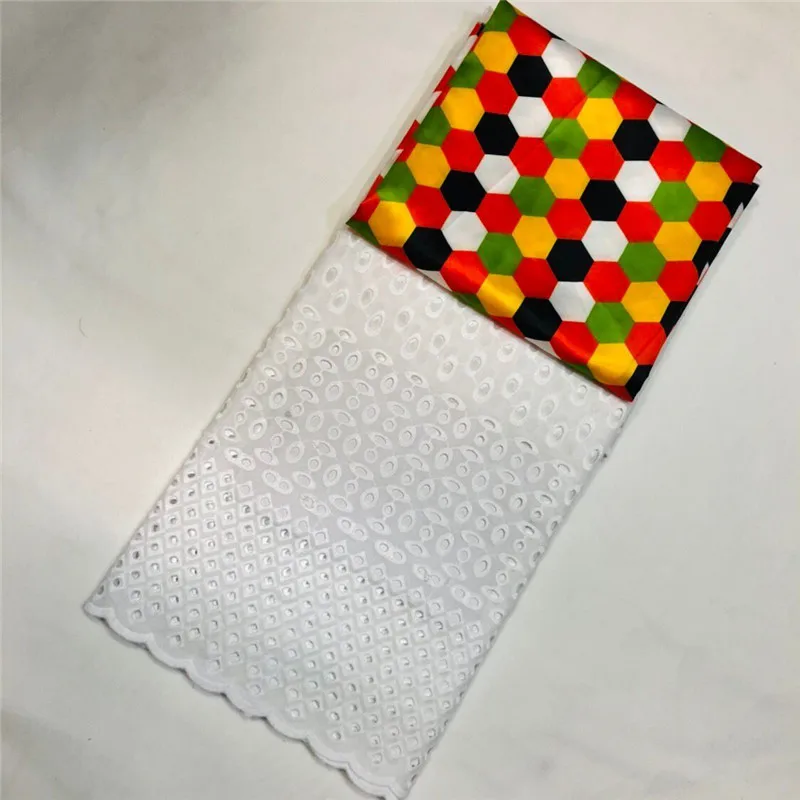 

Newest Dubai Satin Guinea Dubai Satin 3yards+2.5Yards White Nigerian Lace Fabric frican Swiss Voile Lace Factory Direct Sell
