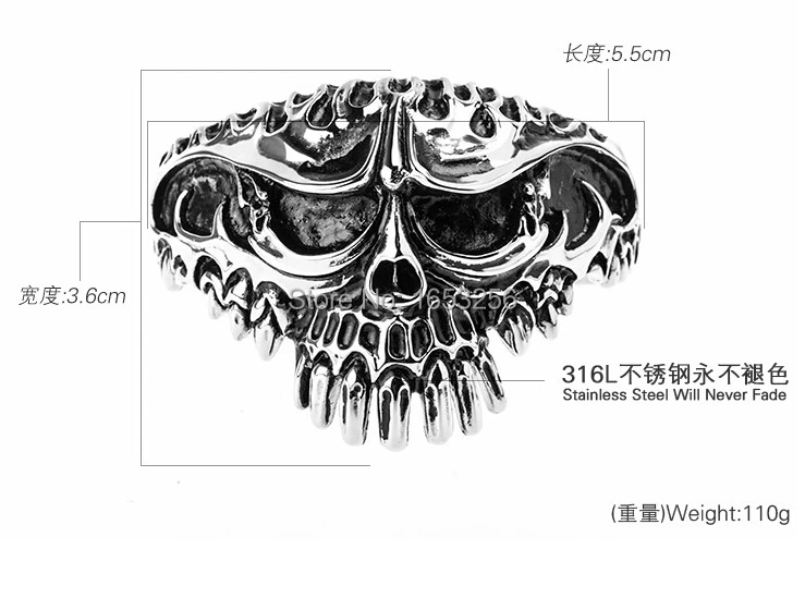 110 г панк хип-хоп дизайн огромная и тяжелая Нержавеющая сталь Мужская Череп Байкер манжеты браслет Высокое качество ювелирные изделия