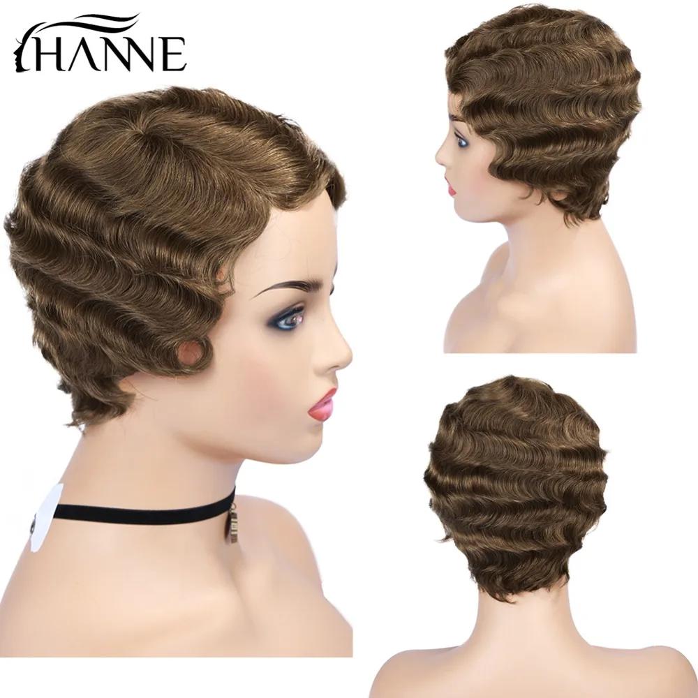 Ханне бразильский Remy парик мама человеческие волосы парики Короткий Палец волна парики океан волна парик для черных/белых женщин 6 дюймов