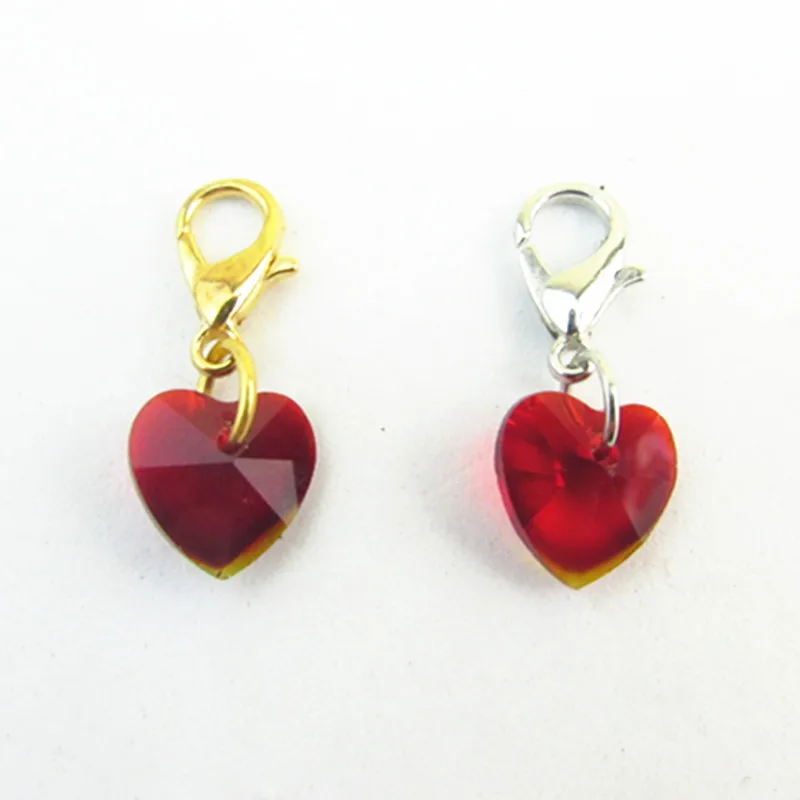 Wholesale Dark Red Heart Rhinestone Crystal Dangle Charms With Gold&ampSilver Lobster Clasp For Glass Floating Lockets 30PCS  Украшения | Отзывы и видеообзор