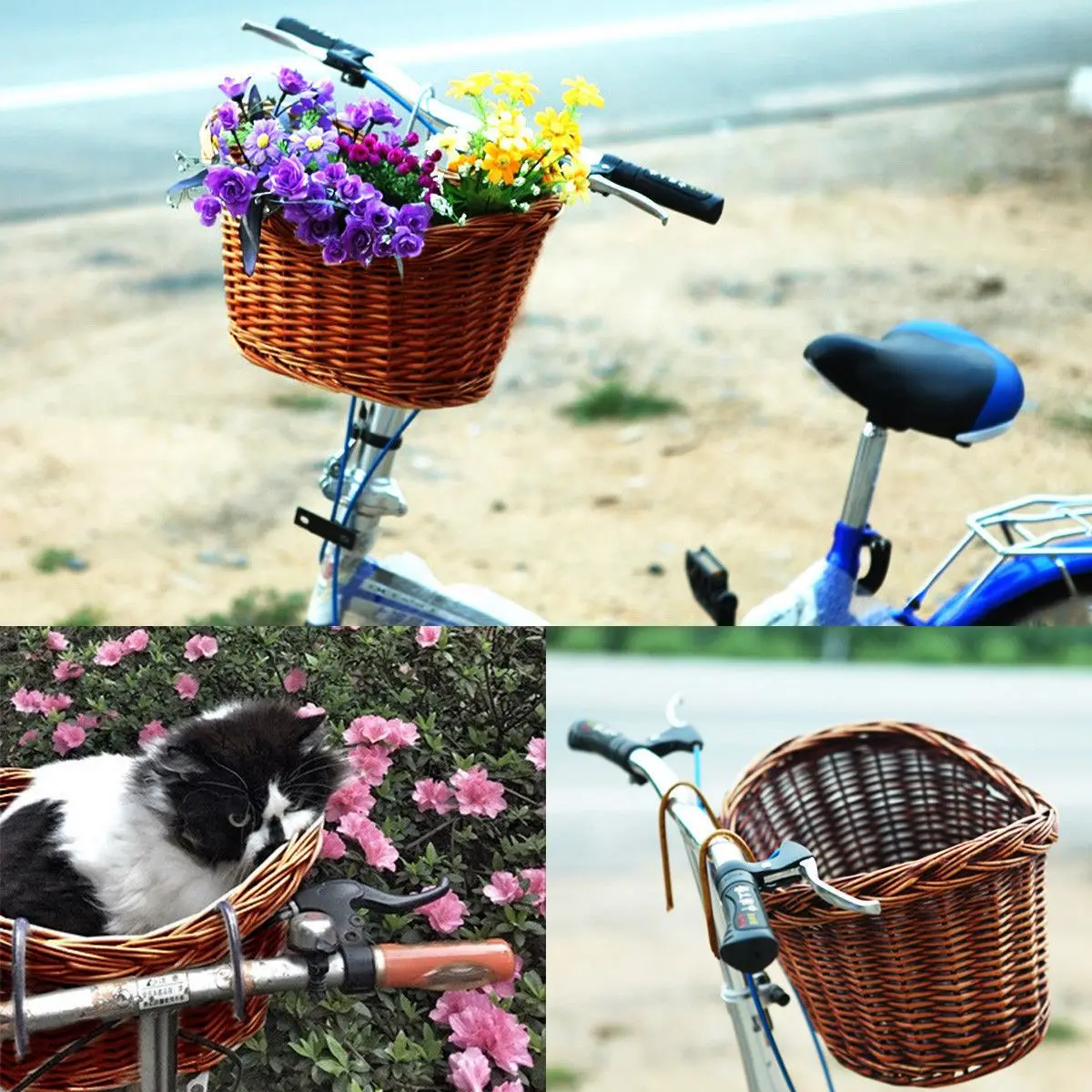 Винтажная плетеная велосипедная корзина коричневого цвета с регулируемым ремешком для велосипеда/цикла/покупок