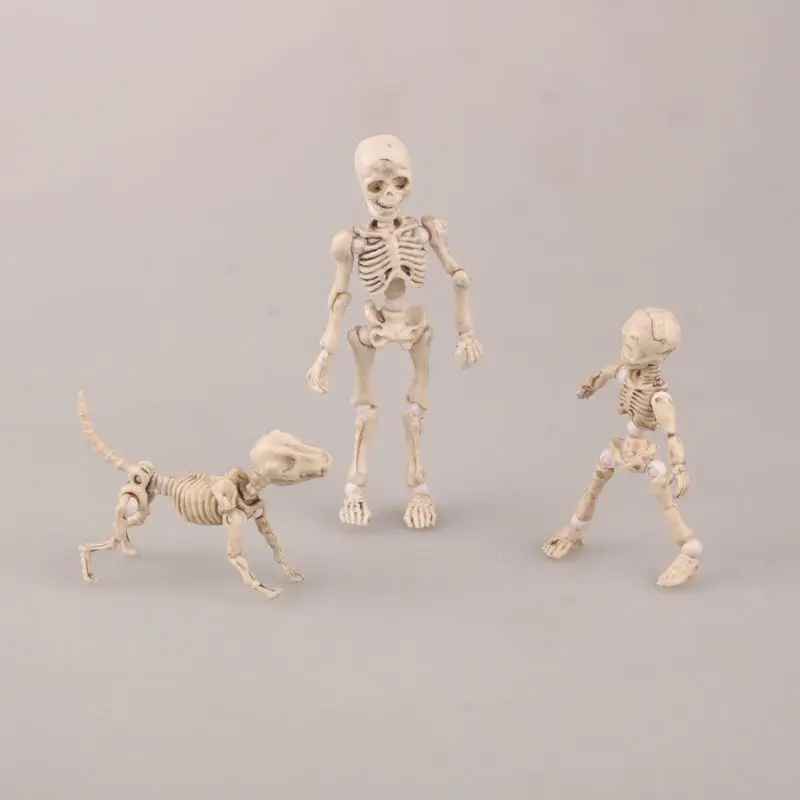 

3-8 cm three Cute Fashion Design Mr. Bones Pose Skeleton Model with Dog Table Desk Book Mini Figure kids Toys Collectible Gift