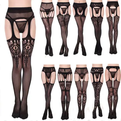 Fashion Women's Sexy Fashion Hollow Out Strappy High Quality Mesh Net Fishnet Stockings Pantyhose Black High Waist Tights