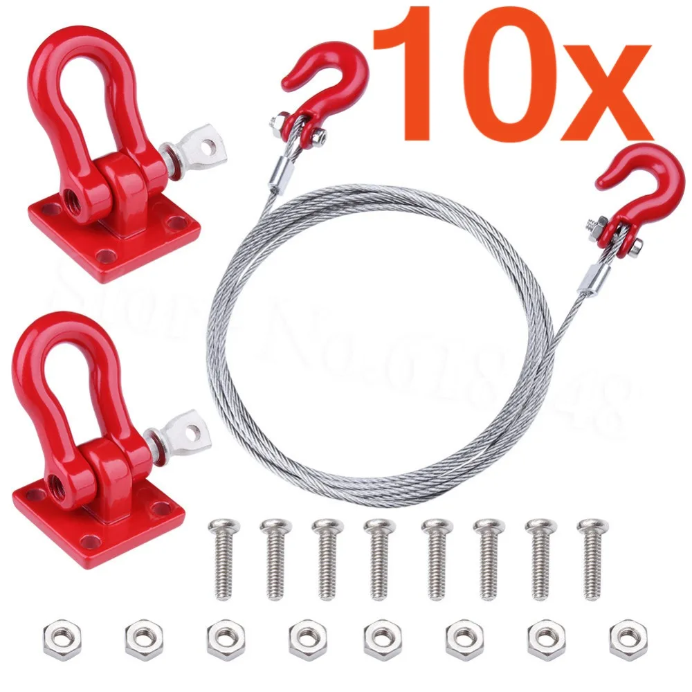 

10 Sets/Lot RC Crawler Tow Hook & Steel Rope for 1:10 Axial SCX10 TAMIYA CC01 RC4WD D90 D110 TF2 Climbing Car Trailer Parts
