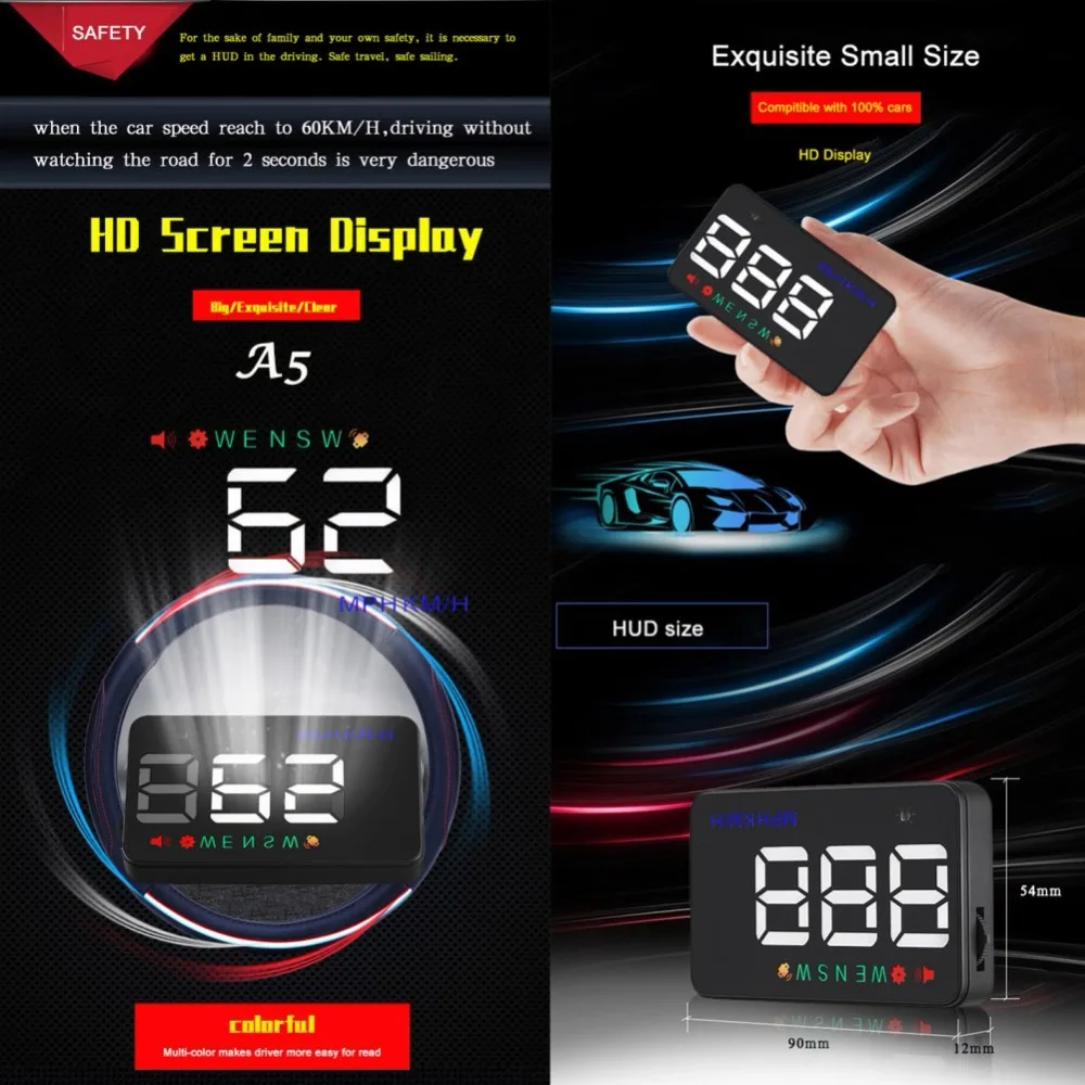  A5 GPS Hud Head Up Display Auto GPS Tacho Projektor Kilometerzähler Kompass Über Geschwindigkeit Al