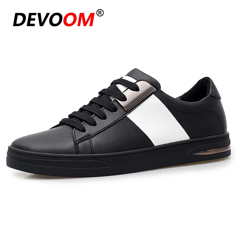

New Fashion Men's Leisure Shoes 2018 Spring Casual Shoes Men Designer White+Black Shoes Microfiber Leather Male Footwear Zapatos