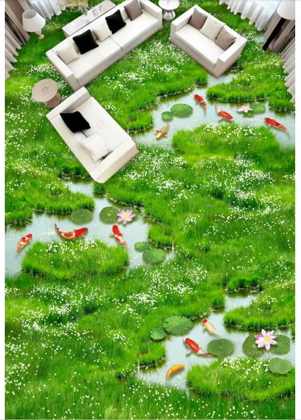 Пользовательские фото 3d напольное покрытие ПВХ самоклеющиеся пол пастбища болото Лотос кальмар домашний декор гостиная обои для стен 3 d
