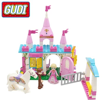 

GUDI 149pcs Girls Princess White Horse Baths Castle Block Bricks Building Blocks Classic Educational Toys For Girls