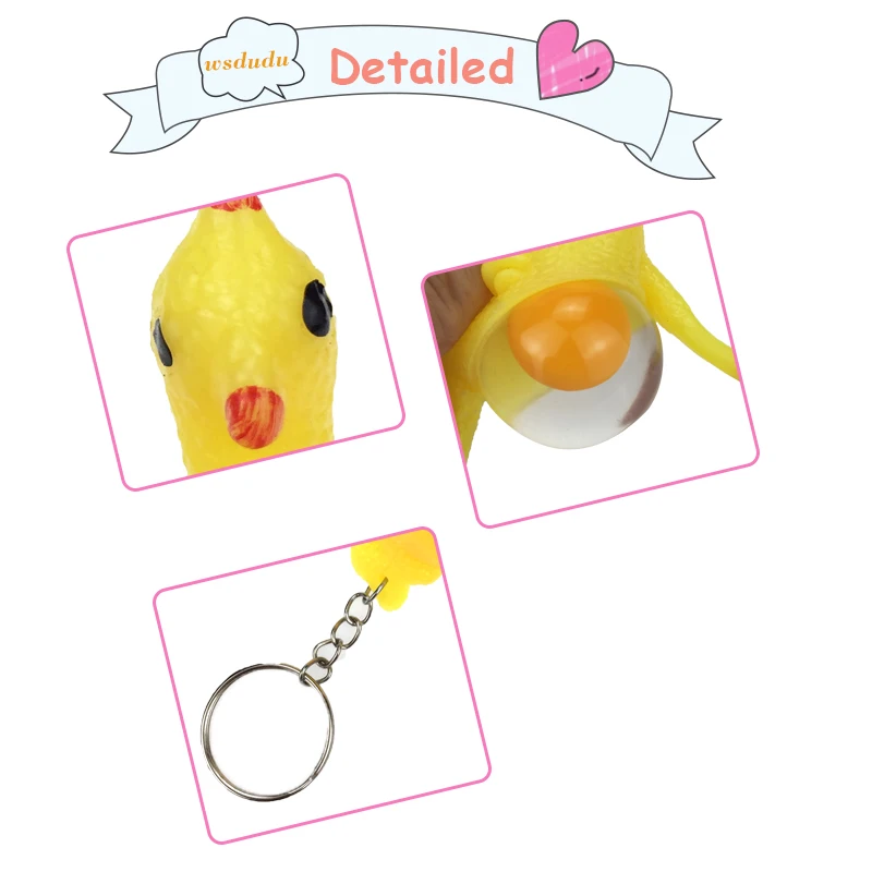 Funny Vent Chicken Cock Eggs Hens Ball Keychain Novelty Antistress Jokes Toys Squeeze Parody Keyring Key Ring Gadgets Soft Gifts 02