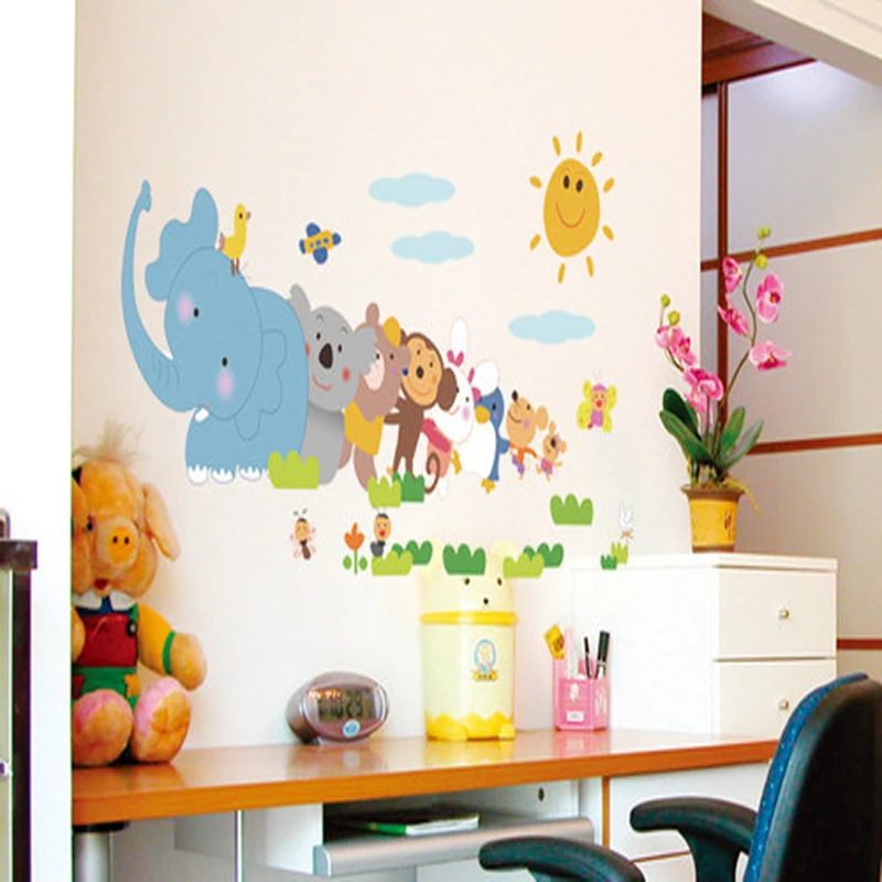 Новые милые Настенная Наклейка «сделай сам» Слон Обезьяна животных зоопарк для детей Детские Наклейка на стену в комнату бумага Декор