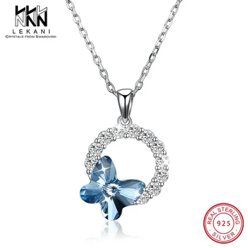 

Luxury Circle With Butterfly Crystal From Swarovski Necklace For Women Elegant Pendants 925 Sterling Silver Chain Wedding Gifts