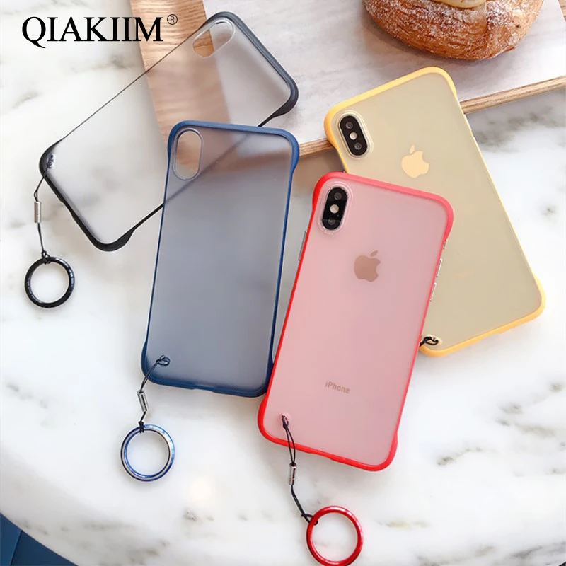

Simple Frameless Transparent Matte Phone Case For iPhone X 7 6 6S 8 Plus Back Cover For iPhone XS Max XR With Finger Ring Cases