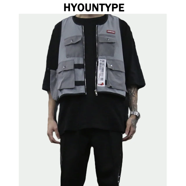 Buy Hip Hop Sleeveless Vests Men Mesh Cargo Waistcoat