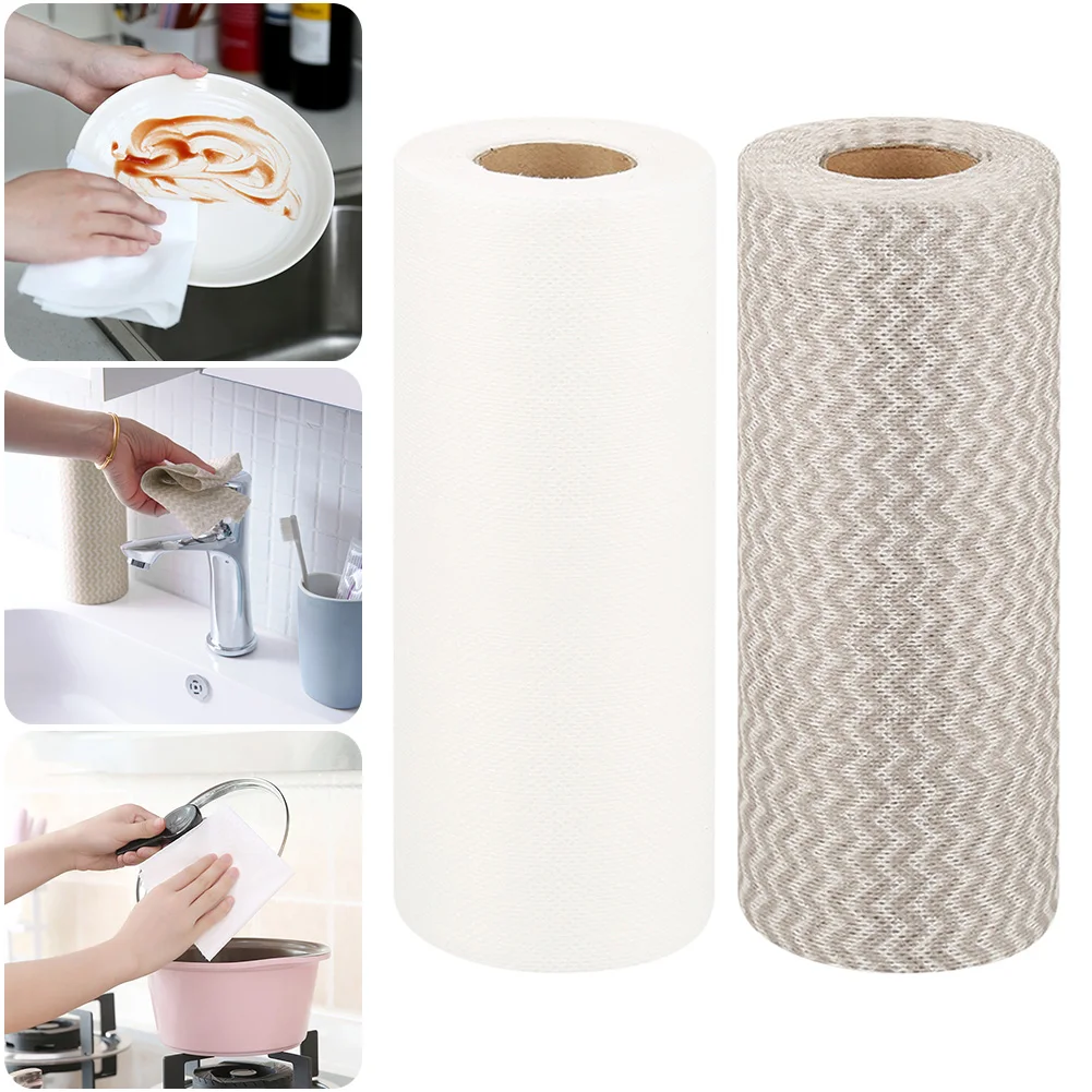Household 50pcs/roll Non-woen Kitchen Cleaning Dishcloth Dry/Wet Disposable Water Absorbent Coth Non-stick Oil Wash Hand Towels