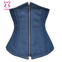 Bule Denim 24 Steel Boned Underbust Zipper Waist slimming Corsets And Bustiers Waist Trainer Cincher Shaper Body Gothic Corselet