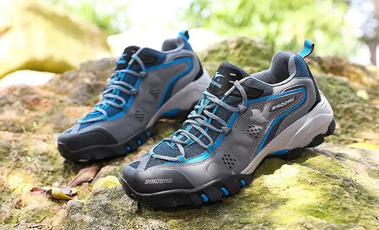 

2018 Men outdoor waking shoes male genuine leather mesh fabric sports sneakers for mens walking camping trekking travel shoes