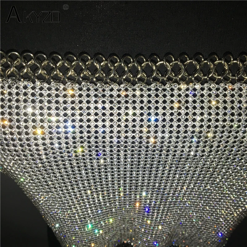 AKYZO Women Backless Luxury Rhinestone Camis Crop Top Fashion Chunky Metal Chain Diamond Hollow Out Plunge Halter Tank Tops