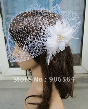 

the fashion new handmade white veil net and feather fascinator hats white color accessories Free shipping whole sale and retail