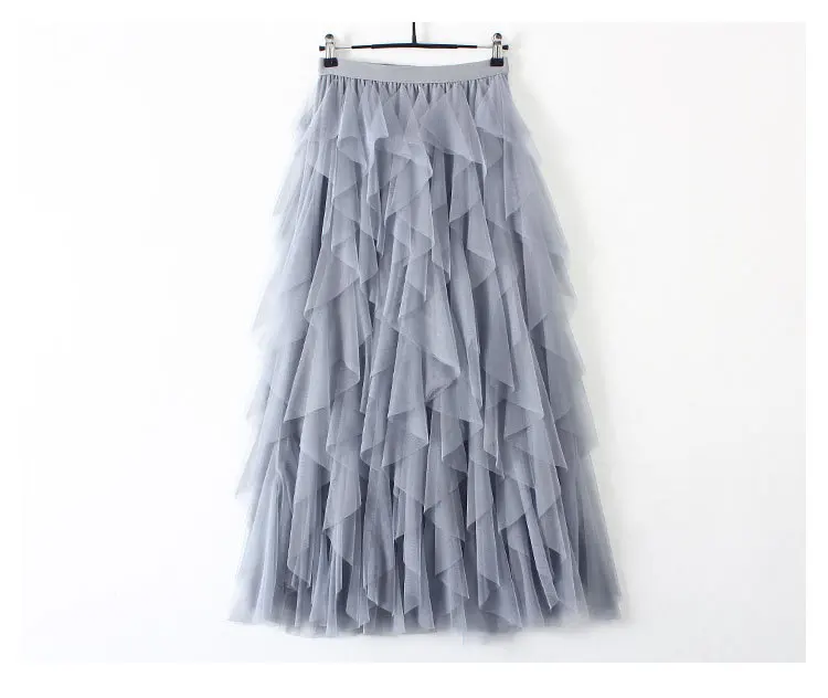 LANMREM весенне-летняя модная нестандартная сетчатая Лоскутная юбка Новая эластичная высокая талия Универсальная Женская юбка YF341 - Цвет: gray