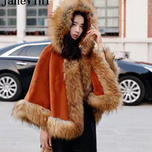 JaneVini/зимнее женское Болеро из искусственного меха с капюшоном бордового, черного цвета, с капюшоном, белое свадебное Фигаро из меха, шляпа, свадебный плащ-накидка плащ с пелериной