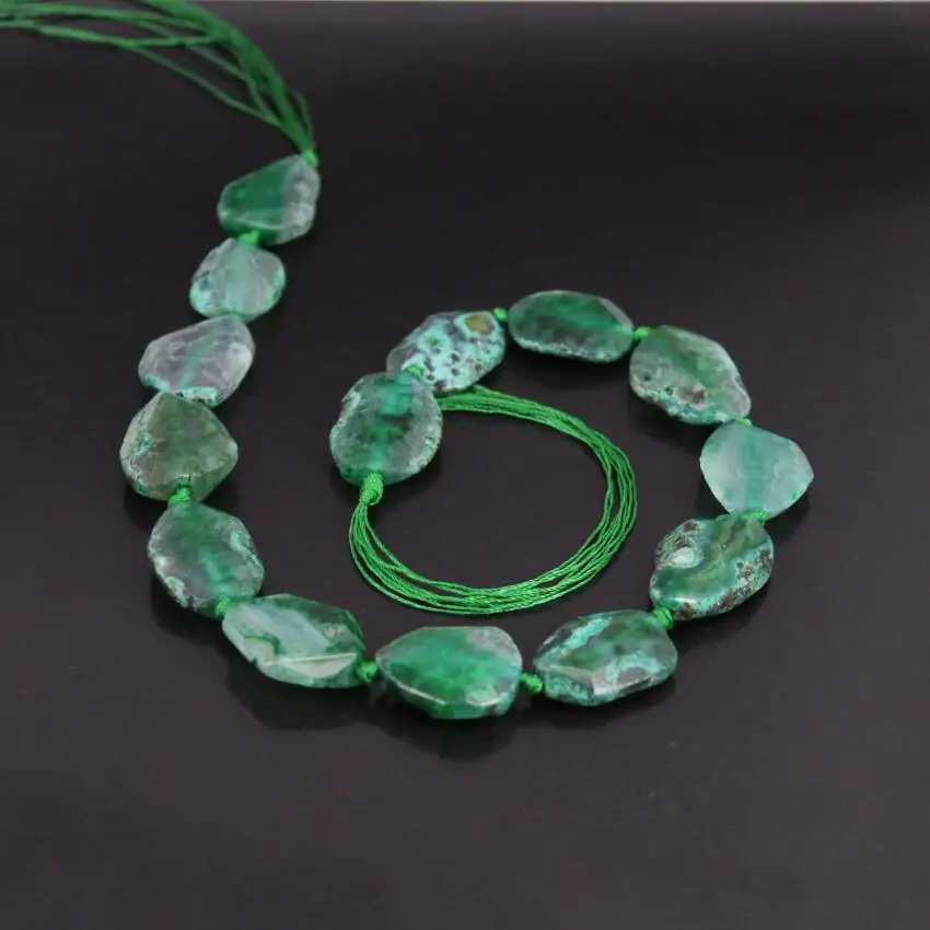 

Approx14PC/strand Faceted Green Raw Agates Drusy Slab Nugget Loose Beads,Natural Onxy Gems Slice Pendant Jewelry Making Supplier