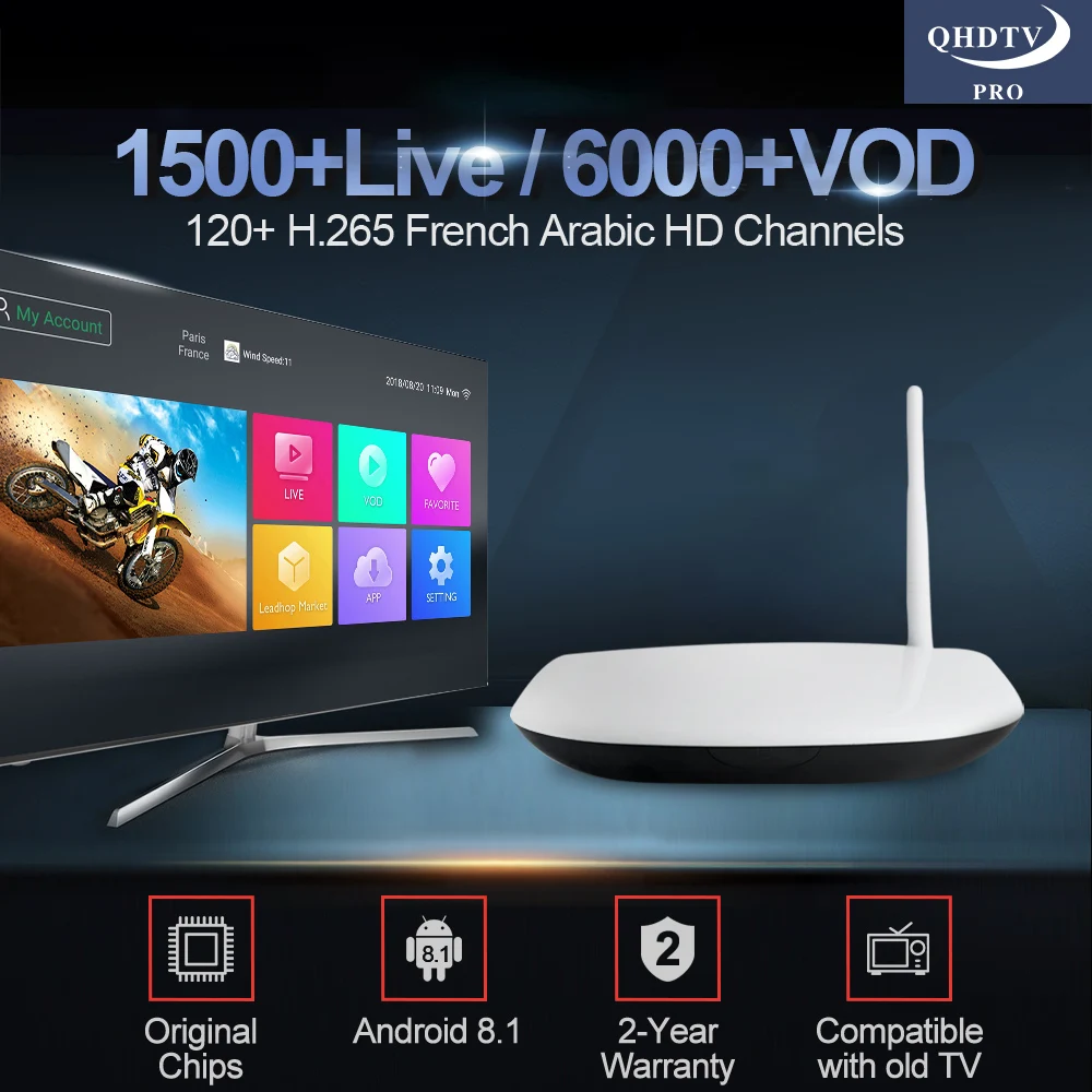 

1 Year QHDTV PRO Code IPTV Subscription Q1304 Android 8.1 Smart TV Box IPTV Europe Belgium Netherlands French Arabic IPTV Box