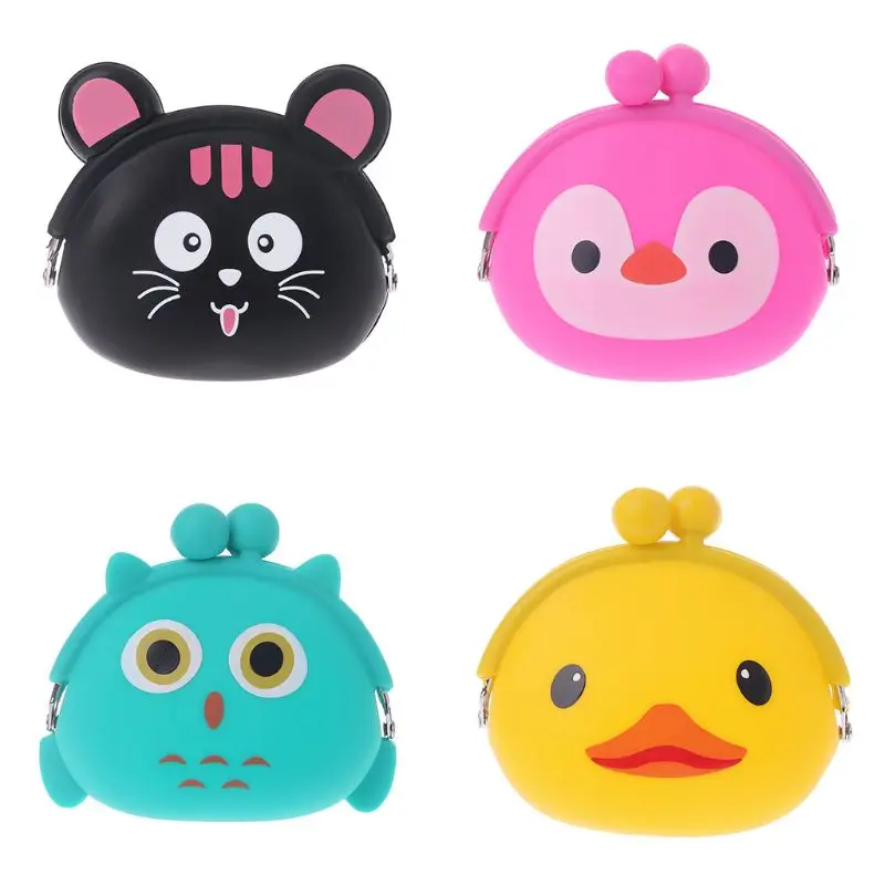 

Silicone Coin Purse Cute Women Girls Mini Wallet Cartoon Animal Key Earphone Bag 4 Colors