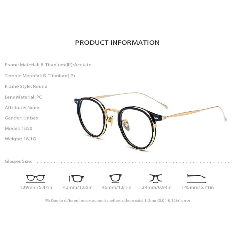 Comprar Titanio Marco de acetato para gafas hombres alta calidad redondo Vintage marcos ópticos ojo gafas para mujer gafas 1850