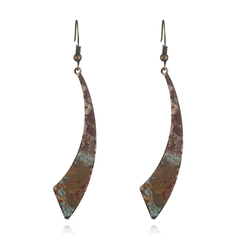 

Bronze Simple Pattern Geometry Drop Earrings Antique Retro Charm Patina Plated Metal Alloy Statement Earrings for Women Jewelry