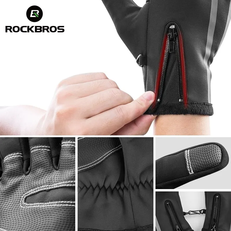 ROCKBROS велосипедные зимние перчатки с сенсорным экраном теплые непромокаемые